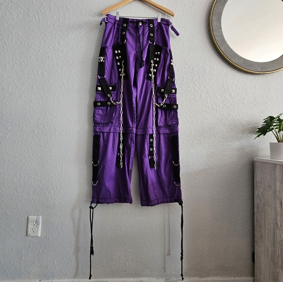 TRIPP NYC✖️Darkstreet Cuff Pants Purple/Black/Silver Metal Chained Cargo SMALL - Picture 2 of 15